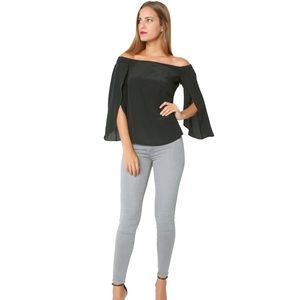 Bailey 44 Trainspot Off Shoulder Silk Mixed Media Top in BLACK